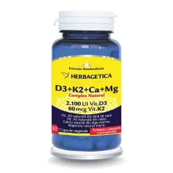 Complex Natural D3+K2+Ca+Mg, 30 capsule, Herbagetica