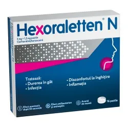 Hexoraletten N, 5 mg/ 1,5 mg, 16 comprimate, Mcneil Healthcare