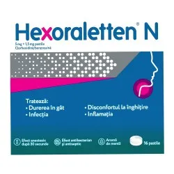 Hexoraletten N, 5 mg/ 1,5 mg, 16 comprimate, Mcneil Healthcare