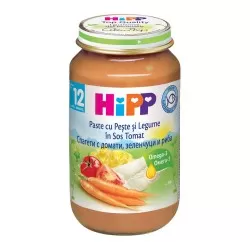 Piure paste cu peste si legume in sos de rosii Bio, 220g, HiPP