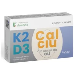 K2+ D3+ Calciu din Coaja de Ou, 30 comprimate flmate, Remedia