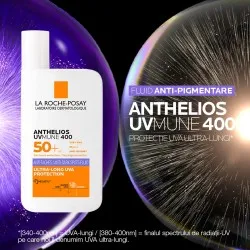 Fluid Anti-pigmentare SPF50+ Protecție solară foarte ridicată împotriva radiațiilor UV și a petelor pigmentare Anthelios UVMune 400, 50ml, La Roche-Posay