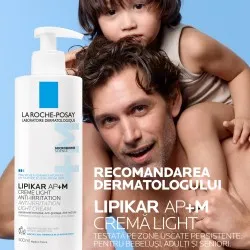 Crema triplu reparatoare cu textura lejera Lipikar Light AP+M, 400 ml, La Roche-Posay