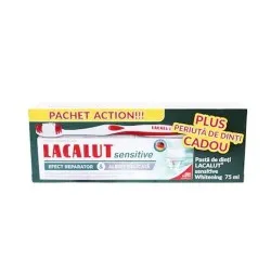 Lacalut Pasta Dinti Sensitive Whitening x 75ml + Periuta Action Cadou