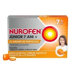 Nurofen Junior cu aroma de portocale 7+ ani, 100 mg, 24 capsule moi masticabile, Reckitt Benckiser