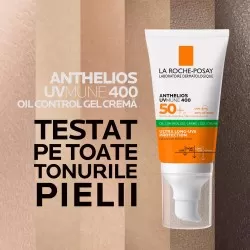 Oil Control Gel-Crema cu protectie solara SPF 50+, pentru tenul mixt - gras cu efect de matifiere, 50ml, UVmune 400, La Roche-Posay