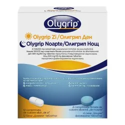 Olygrip Zi 500/60mg +Olygrip Noapte 500/25mg, 500/25mg, 12 comprimate + 4 comprimate filmate, McNeil