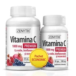 Pachet Vitamina C Premium cu rodie, 60 + 30 capsule, Zenyth