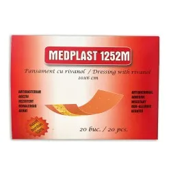 Pansament cu rivanol, 10 x 6cm, 20 bucati, Medplast