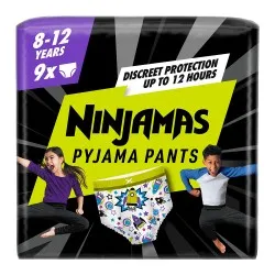 Scutece-chiloțel de noapte Ninjamas, pentru băieței, 8-12 ani, 27-43 kg, 9 buc