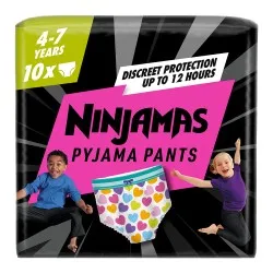 Scutece-chiloțel de noapte Ninjamas, pentru fetițe, 4-7 ani, 17-30 kg, 10 buc