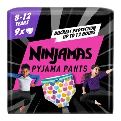 Scutece-chiloțel de noapte Ninjamas, pentru fetițe, 8-12 ani, 27-43 kg, 9 buc