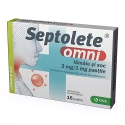 Septolete omni lamaie si soc, 3 mg/1 mg, 16 pastile, Krka