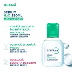 Solutie micelara ten mixt si gras H2O Sebium, 100 ml, Bioderma