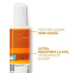 Spray invizibil cu protectie solara SPF 50+ pentru corp, piele sensibila, ultra-rezistent, fara parfum, 200 ml, Anthelios, La Roche Posay