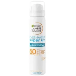 Spray Protector Pentru Fata Spf 50 Cu Acid Hialuronic Garnier Ambre Solaire Overmakeup Super Uv, 75 ml,