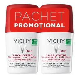 Pachet Deodorant roll-on antiperspirant Clinical Control 96H, 50 ml + 50 ml, Vichy