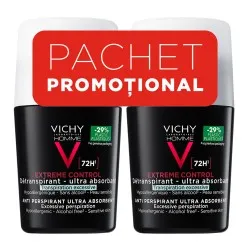 Pachet Deodorant roll-on antiperspirant pentru barbati Control Extrem 72H, 50 ml + 50 ml, Vichy