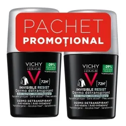 Pachet Deodorant roll-on antiperspirant pentru barbati Invisible Resist 72H, 50 ml + 50 ml, Vichy