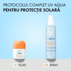 Spray hidratant pentru fata si corp cu protectie solara SPF 50 Capital Soleil UV Aqua, 200 ml, Vichy