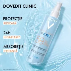 Spray hidratant pentru fata si corp cu protectie solara SPF 50 Capital Soleil UV Aqua, 200 ml, Vichy
