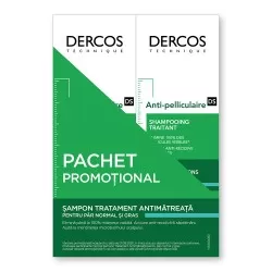 Pachet promotional Sampon anti-matreata pentru par normal-gras, 2 x 200ml, Dercos
