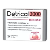 Detrical D3 2000 UI, aroma cirese, fara zahar, 24 comprimate, Zdrovit