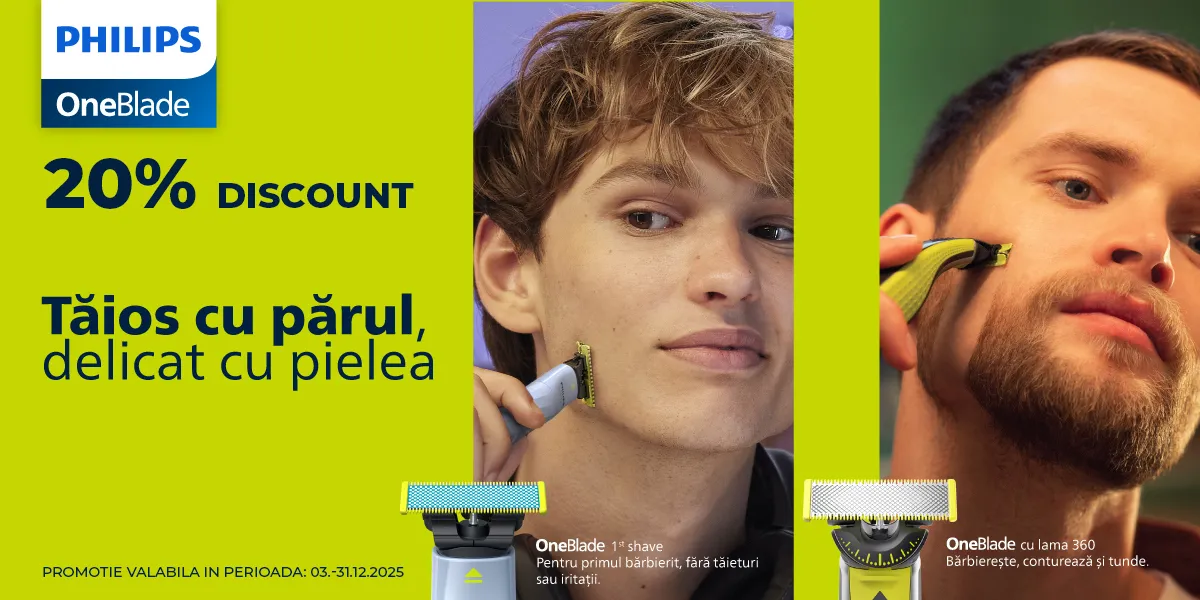 20% reducere la produsele Philips OneBlade