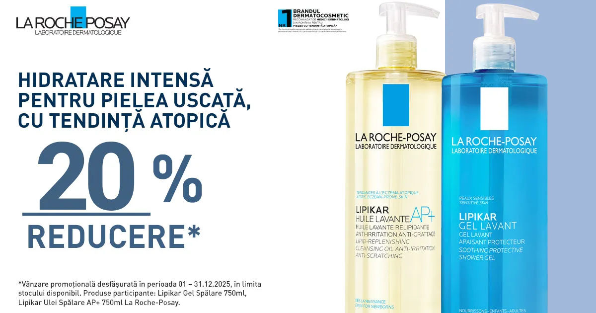Beneficiaza de 20% discount la produsele selectate Lipikar La Roche Posay