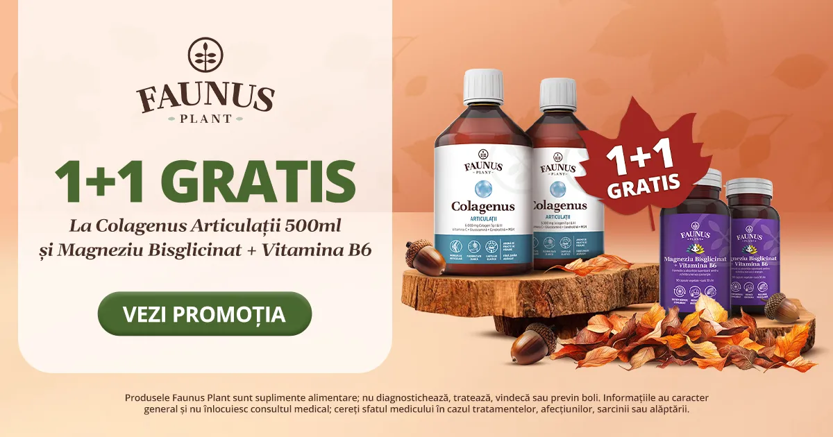 Beneficiaza de oferta 1+1 la produsele Faunus Collagenus articulatii si Magneziu Bisglicinat + Vitamina B6. In limita stocului disponibil!
