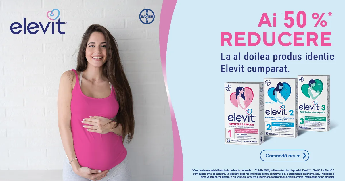 Cumpara 2 produse Elevit 1,2 sau 3 si ai 50% reducere la al doilea produs IDENTIC