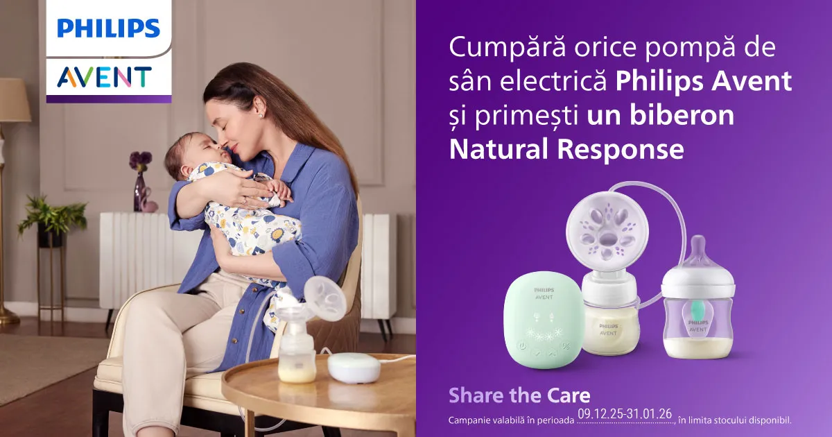 Cumpara orice pompa de san electrica Philips Avent si primesti un biberon Natural Response