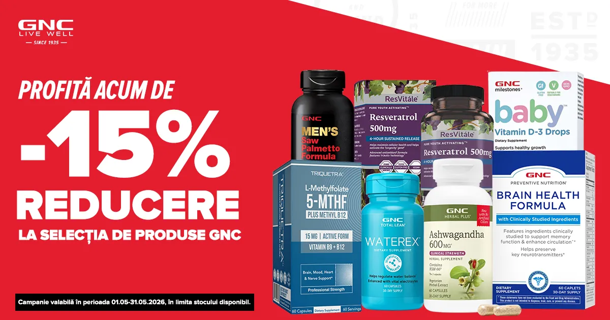 GNC - Profita de 15% discount la produsele selectate