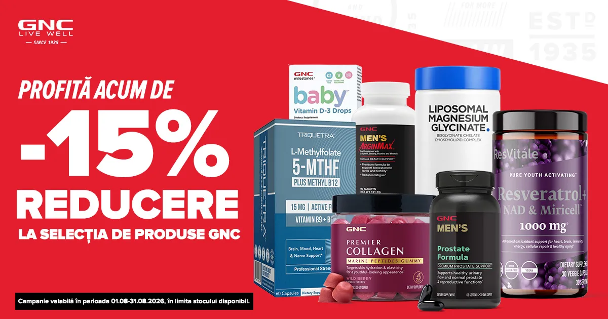 GNC - Profita de 15% reducere la produsele selectionate